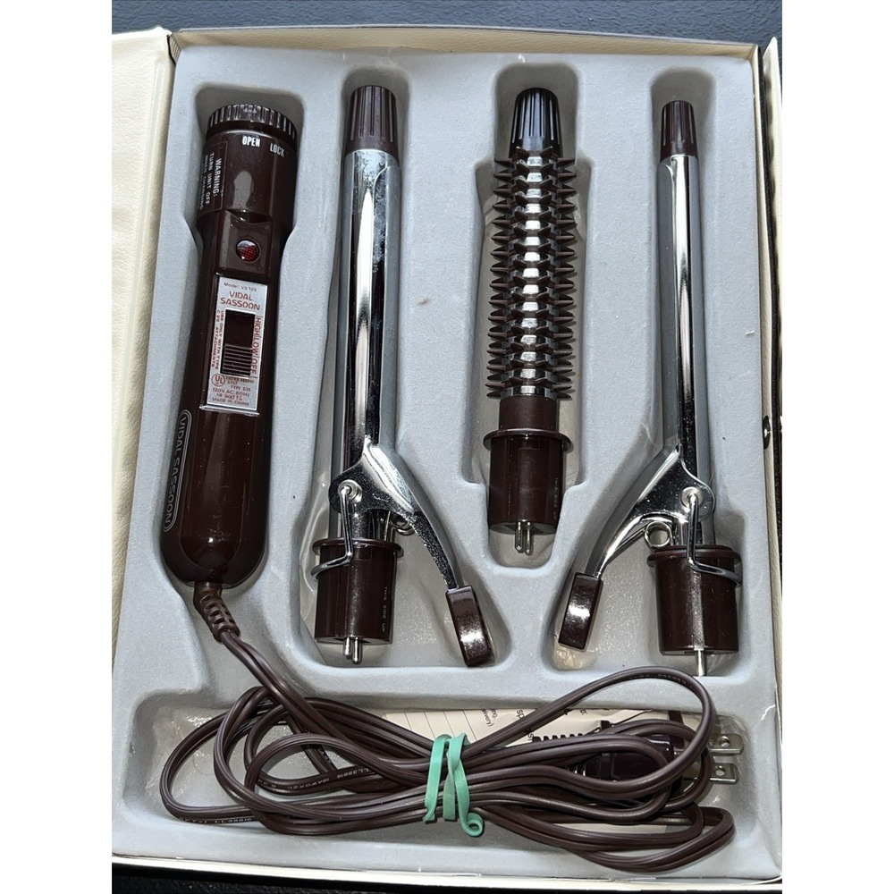 Vintage Vidal Sassoon Professional Curling Brush Set 3 n 1 Travel Kit 1982-Works